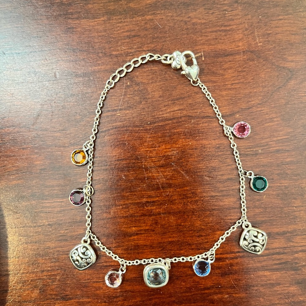 Brighton Silver Charm Bracelet/Anklet with Multi-Color Gems